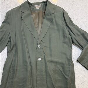 WinterSilks Olive Green Silk Blend Blazer Jacket